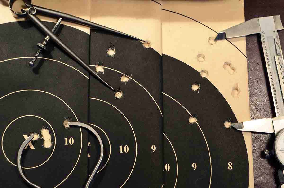 Three targets, from 35, 100 and 200 yards. The 10-shot, 200-yard group measured 2.85 inches, which is an extremely fine performance for a big-game rifle and factory ammunition, in any company.